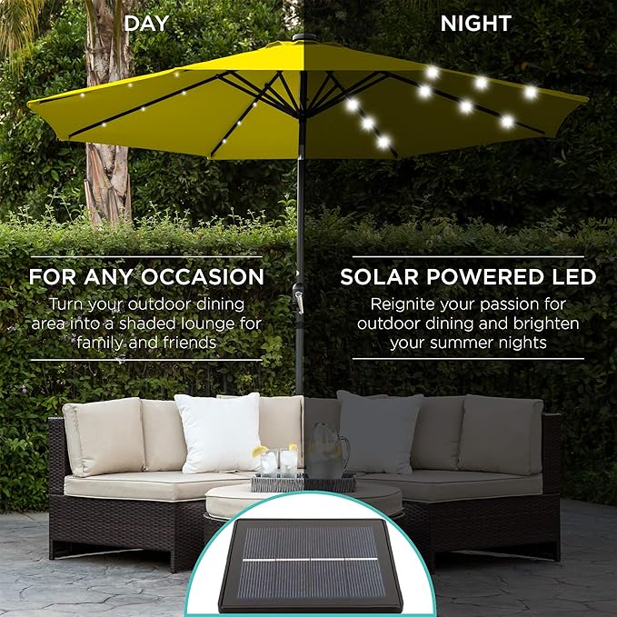 Best Choice Products 10ft Solar Polyester LED Lighted Patio Umbrella w/Tilt Adjustment and UV-Resistant Fabric - Yellow