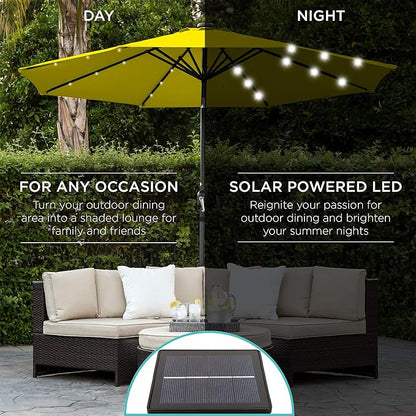 Best Choice Products 10ft Solar Polyester LED Lighted Patio Umbrella w/Tilt Adjustment and UV-Resistant Fabric - Yellow