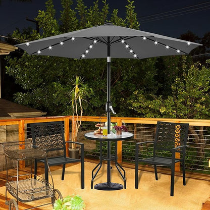 Yaheetech 10FT LED Lighted Patio Umbrella, Outdoor Solar Table Umbrella with 8 Ribs/Tilt Adjustment and Crank Lift System for Garden/Deck/Pool, Gray