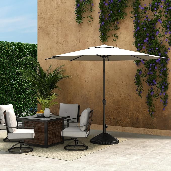 Abba Patio 9FT Lyon Outdoor Patio Umbrella Outdoor Table Umbrella with Push Button Tilt and Crank Market Umbrella 8 Sturdy Ribs UV Protection Waterproof for Garden Deck Backyard Pool Beige