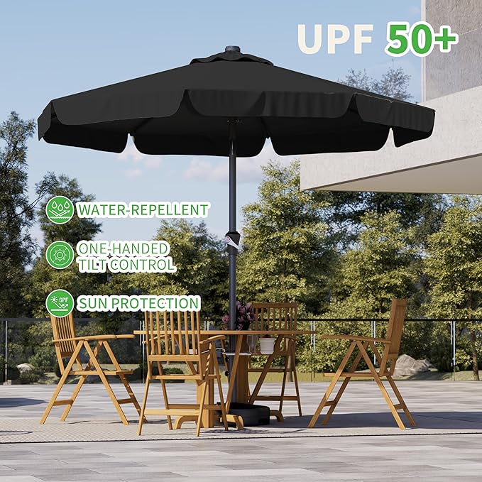 10FT Patio Umbrella Table Market Umbrella w/Tilt and Crank Outdoor Umbrellas for Garden, Deck, Backyard, Pool and Beach, Black