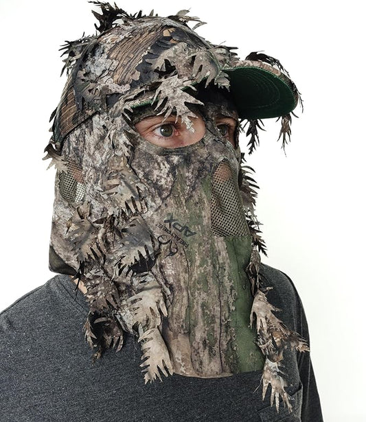 QuikCamo Lightweight 3D Leafy Camo Face Mask & Hat for Hunting, OSFM Adjustable Camouflage Hat, Mossy Oak & Realtree