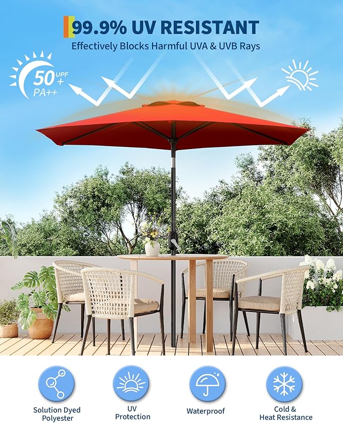 7.5FT Patio Umbrella Outdoor, Market Umbrella, Table Umbrella with Push Button Tilt and Crank, 6 Sturdy Ribs UV Protection Waterproof for Garden, Pool, Deck, Backyard (Red)
