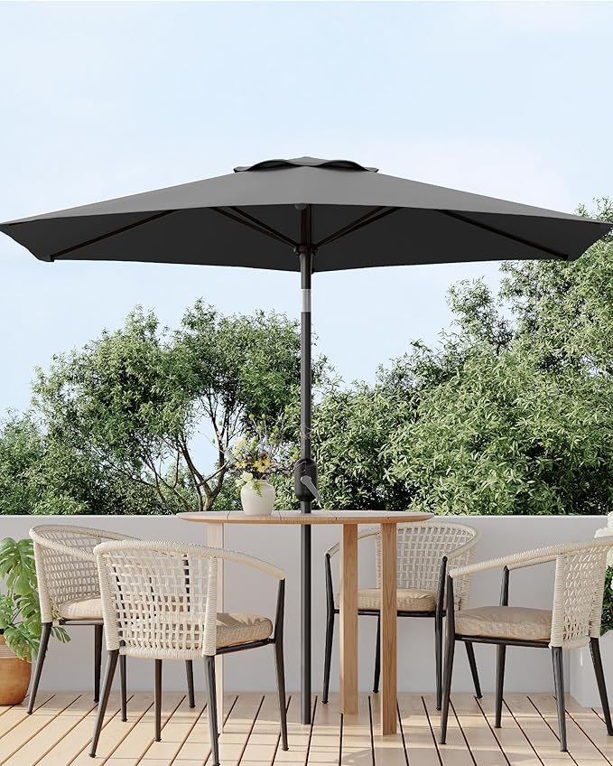 7.5FT Patio Umbrella Outdoor, Market Umbrella, Table Umbrella with Push Button Tilt and Crank, 6 Sturdy Ribs UV Protection Waterproof for Garden, Pool, Deck, Backyard (Grey)