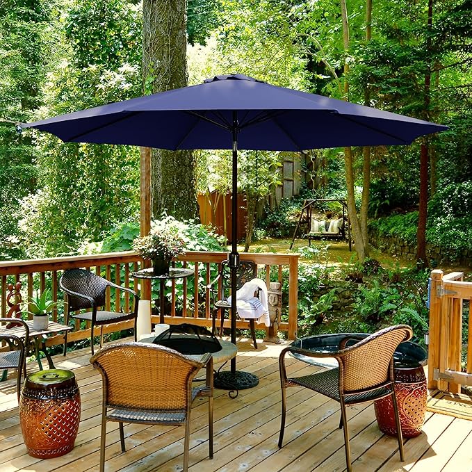 Yaheetech 11FT Patio Umbrella Outdoor Market Table Umbrella with Push Button Tilt & Crank for Garden/Lawn/Deck/Backyard/Pool/Beach, 8 Ribs, Navy Blue