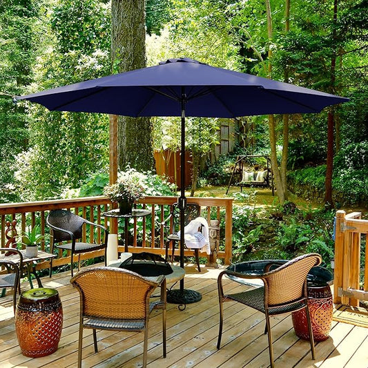 Yaheetech 11FT Patio Umbrella Outdoor Market Table Umbrella with Push Button Tilt & Crank for Garden/Lawn/Deck/Backyard/Pool/Beach, 8 Ribs, Navy Blue