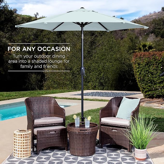 Best Choice Products 7.5ft Heavy-Duty Round Outdoor Market Table Patio Umbrella w/Steel Pole, Push Button Tilt, Easy Crank Lift - Baby Blue