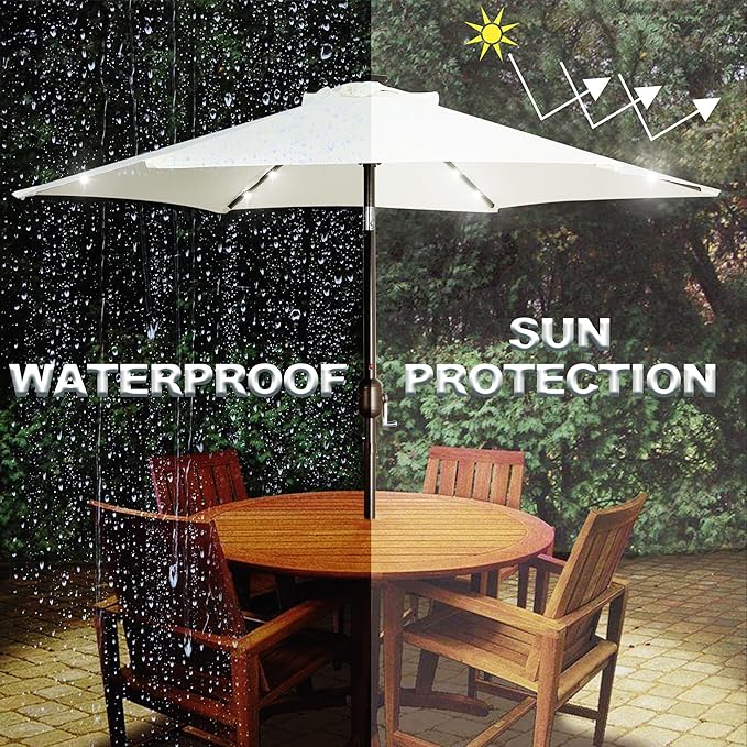 Blissun 7.5 ft Solar Umbrella, 18 LED Lighted Patio Umbrella, Table Market Umbrella