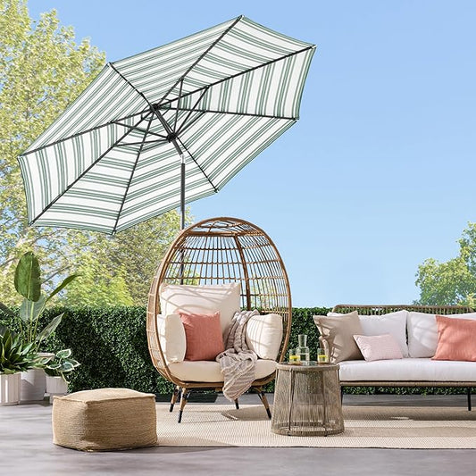 Best Choice Products 10ft Solar Polyester LED Lighted Patio Umbrella w/Tilt Adjustment and UV-Resistant Fabric - Striped Green