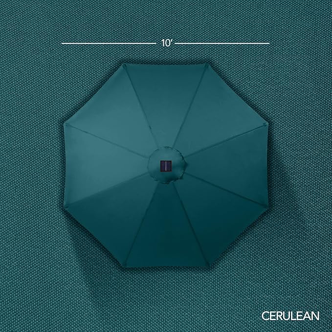 Best Choice Products 10ft Solar Market Patio Umbrella w/Woodgrain Pattern Pole, LED Lights, Tilt & Crank – Outdoor Sun Shade for Backyard Table, Deck, Poolside – Cerulean