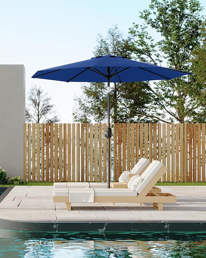 9FT Patio Umbrella Outdoor, Market Umbrella, Table Umbrella with Push Button Tilt and Crank, 8 Sturdy Ribs UV Protection Waterproof for Garden, Pool, Deck, Backyard (Navy Blue)
