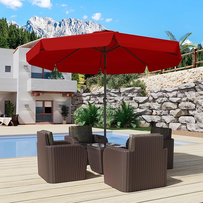 10FT Patio Umbrella Table Market Umbrella w/Tilt and Crank Outdoor Umbrellas for Garden, Deck, Backyard, Pool and Beach, Red