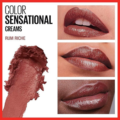 Maybelline Color Sensational Lipstick, Lip Makeup, Cream Finish, Hydrating Lipstick, Rum Riche, Deep Nude ,1 Count