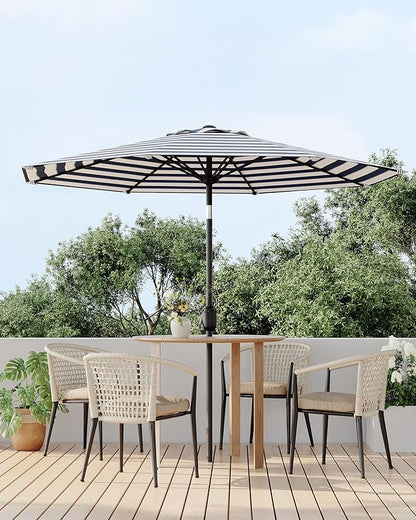9FT Patio Umbrella Outdoor, Market Umbrella, Table Umbrella with Push Button Tilt and Crank, 8 Sturdy Ribs UV Protection Waterproof for Garden, Pool, Deck, Backyard (Black-and-white striped)