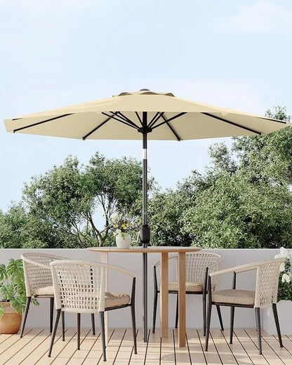 9FT Patio Umbrella Outdoor, Market Umbrella, Table Umbrella with Push Button Tilt and Crank, 8 Sturdy Ribs UV Protection Waterproof for Garden, Pool, Deck, Backyard (Beige)