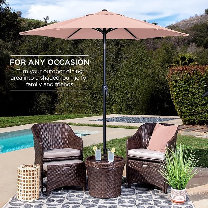 Best Choice Products 7.5ft Heavy-Duty Round Outdoor Market Table Patio Umbrella w/Steel Pole, Push Button Tilt, Easy Crank Lift - Rose Quartz