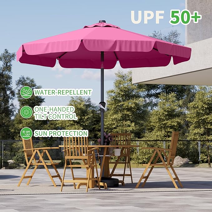 10FT Patio Umbrella Table Market Umbrella w/Tilt and Crank Outdoor Umbrellas for Garden, Deck, Backyard, Pool and Beach, Rose Pink