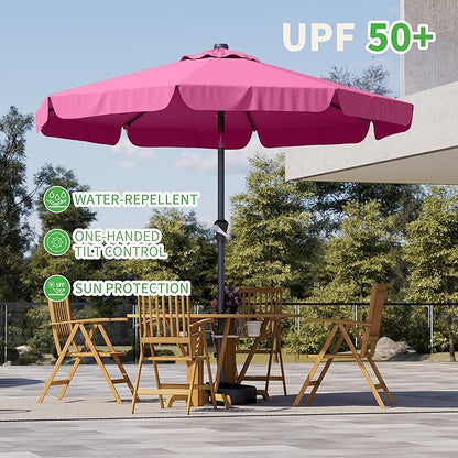 10FT Patio Umbrella Table Market Umbrella w/Tilt and Crank Outdoor Umbrellas for Garden, Deck, Backyard, Pool and Beach, Rose Pink