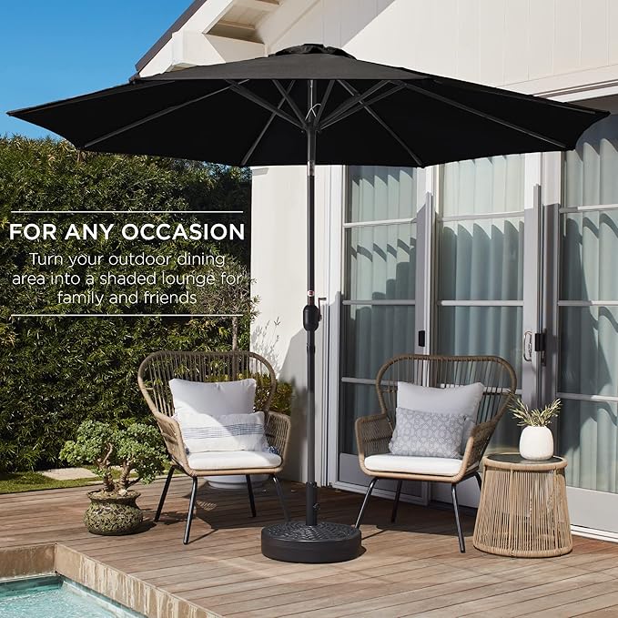 Best Choice Products 10ft Outdoor Steel Polyester Market Patio Umbrella w/Crank, Easy Push Button, Tilt, Table Compatible - Black