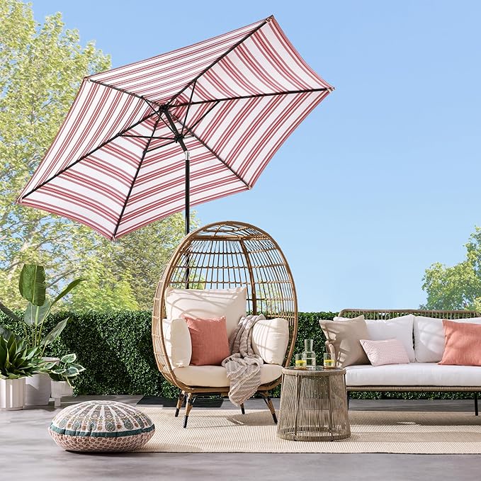 Best Choice Products 10ft Outdoor Steel Polyester Market Patio Umbrella w/Crank, Easy Push Button, Tilt, Table Compatible - Striped Burgundy