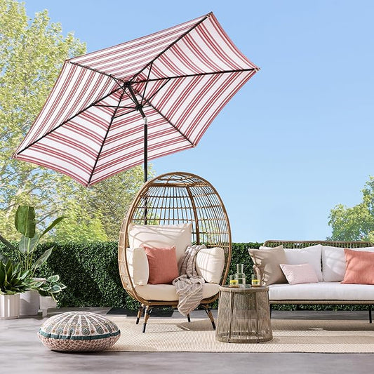 Best Choice Products 10ft Outdoor Steel Polyester Market Patio Umbrella w/Crank, Easy Push Button, Tilt, Table Compatible - Striped Burgundy