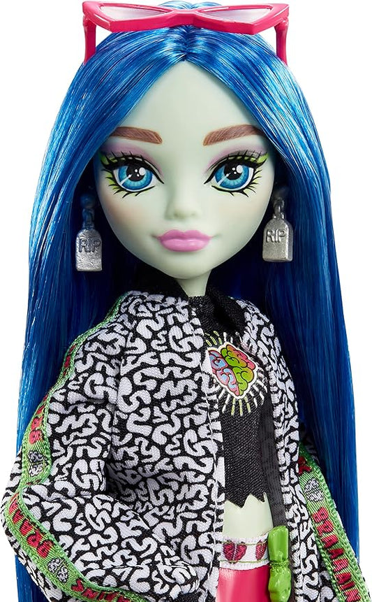 Monster High Ghoulia Yelps Posable Doll (10.3 in) with Blue Hair, Pet and Accessories