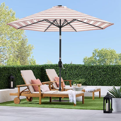 Best Choice Products 10ft Solar Polyester LED Lighted Patio Umbrella w/Tilt Adjustment and UV-Resistant Fabric - Striped Rust