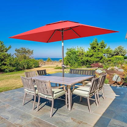 6.6x10ft Rectangular Patio Umbrella, 2 Tiers Outdoor Table Umbrellas with Push Button Tilt and Crank for Patio, Pool, Backyard, Deck, Picnic, Yard (Wine Red)