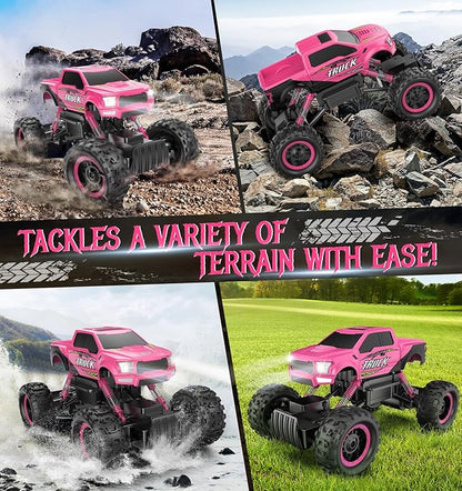 DOUBLE E Remote Control Car for Girls 1/12 Scale Monster Trucks Dual Motors Off Road RC Trucks, Girls Toys RC Crawler Vehicle Truck Toy, Birthday/Xmas Gift Ideas, Pink