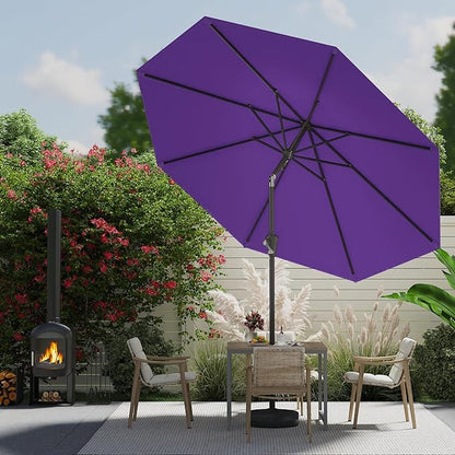9 FT Patio Umbrella for Outdoor, Outdoor Umbrella with Push Button Tilt and Crank, Outdoor Patio Umbrellas with 8 Sturdy Ribs for Market, Garden, Deck, Backyard, Pool (Dark Purple)