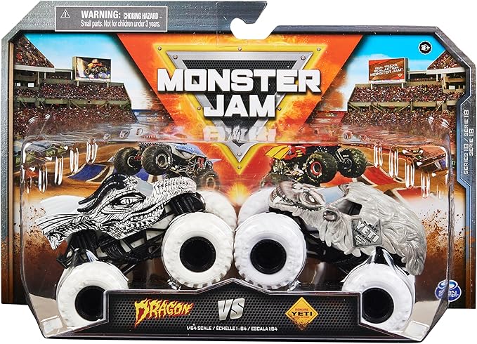 Monster Jam, Official Dragon Vs. Yeti Die-Cast Monster Trucks, 1:64 Scale, Kids Toys for Boys Ages 3 and up