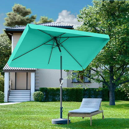 6.5 * 10FT Rectangular Patio Umbrella Table Market Umbrella w/Tilt and Crank Outdoor Umbrellas for Garden, Deck, Backyard, Pool and Beach, Cerulean
