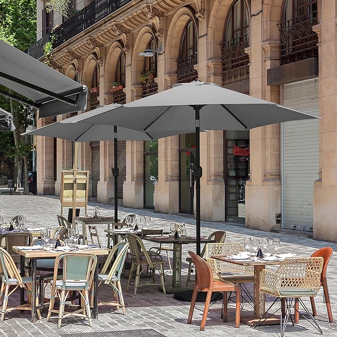 Yaheetech 7.5FT Patio Umbrella Outdoor Market Table Umbrella with 6 Sturdy Ribs, Push Button Tilt & Crank for Garden/Lawn/Deck/Backyard/Pool/Beach, Gray