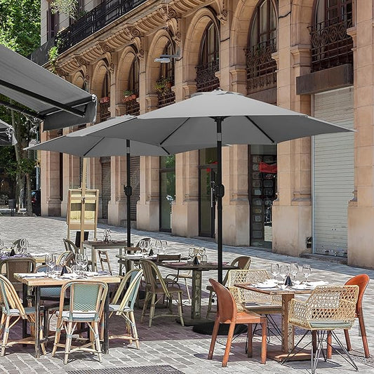 Yaheetech 7.5FT Patio Umbrella Outdoor Market Table Umbrella with 6 Sturdy Ribs, Push Button Tilt & Crank for Garden/Lawn/Deck/Backyard/Pool/Beach, Gray