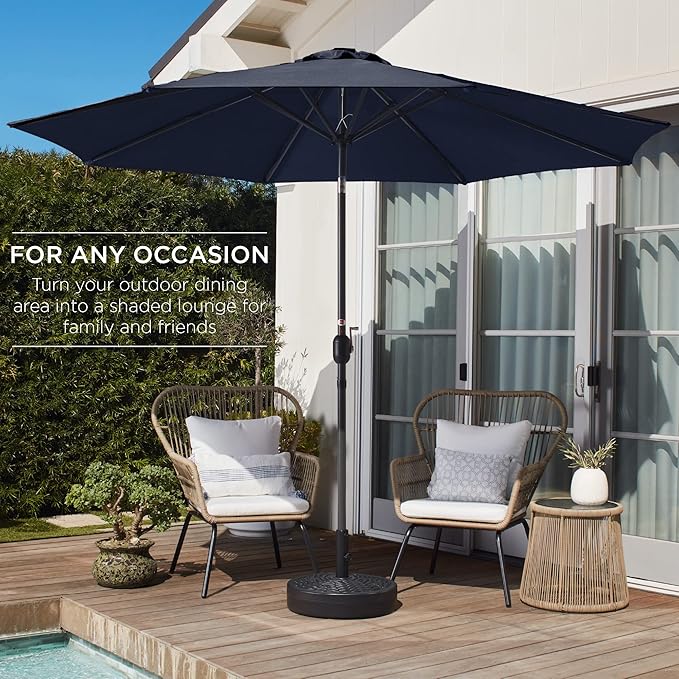 Best Choice Products 10ft Outdoor Steel Polyester Market Patio Umbrella w/Crank, Easy Push Button, Tilt, Table Compatible - Navy Blue