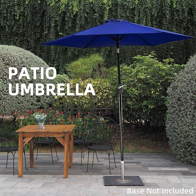 9FT Outdoor Patio Umbrella with Push Button Tilt and Crank, Beach Umbrella for Sun Shades, Market Umbrella with 6 Sturdy Metal Ribs, UV Resistant Waterproof for Garden, Backyard, Deck, Pool