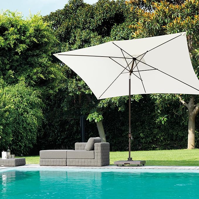 Blissun Rectangular Patio Umbrella, Table Market Umbrella with Tilt and Crank, Outdoor Umbrella for Garden, Deck, Backyard, Pool and Beach