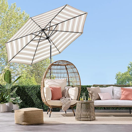 Best Choice Products 10ft Solar Polyester LED Lighted Patio Umbrella w/Tilt Adjustment and UV-Resistant Fabric - Striped Tan