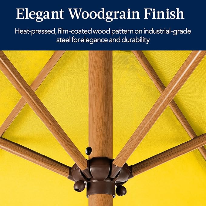 Best Choice Products 10ft Market Umbrella, Outdoor Sun Shade for Backyard, Deck, Poolside, Table w/Woodgrain Pattern, Easy Tilt & Crank - Yellow