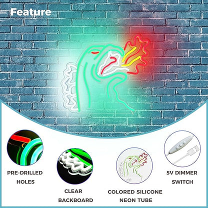 Neon Light King of The Monster Dimmable LED Neon Sign for Wall Decor Gaming Room Lights Boys Room Decor Fire-breathing Monster Neon Signs Dinosaur Neon Light