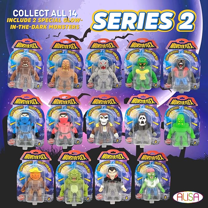 Monster Flex Stretchy Toys - 14 Unique Spooky Stretch Monsters - Kids Birthday Gift Party Favors, Sensory Fidget Stress Toys - Series 3 (Thief)