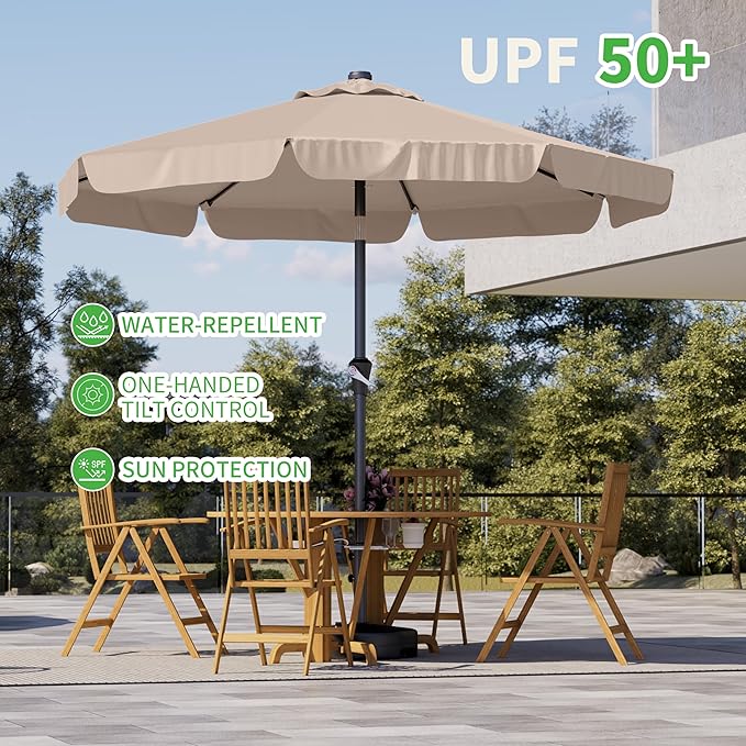10FT Patio Umbrella Table Market Umbrella w/Tilt and Crank Outdoor Umbrellas for Garden, Deck, Backyard, Pool and Beach, Beige