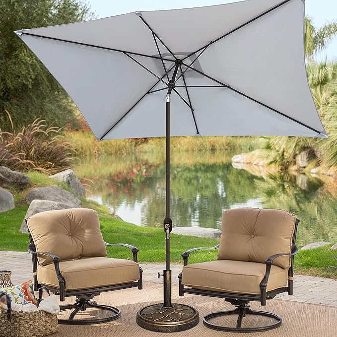 Blissun Rectangular Patio Umbrella, Table Market Umbrella with Tilt and Crank, Outdoor Umbrella for Garden, Deck, Backyard, Pool and Beach