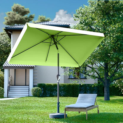 6.5 * 10FT Rectangular Patio Umbrella Table Market Umbrella w/Tilt and Crank Outdoor Umbrellas for Garden, Deck, Backyard, Pool and Beach, Apple Green