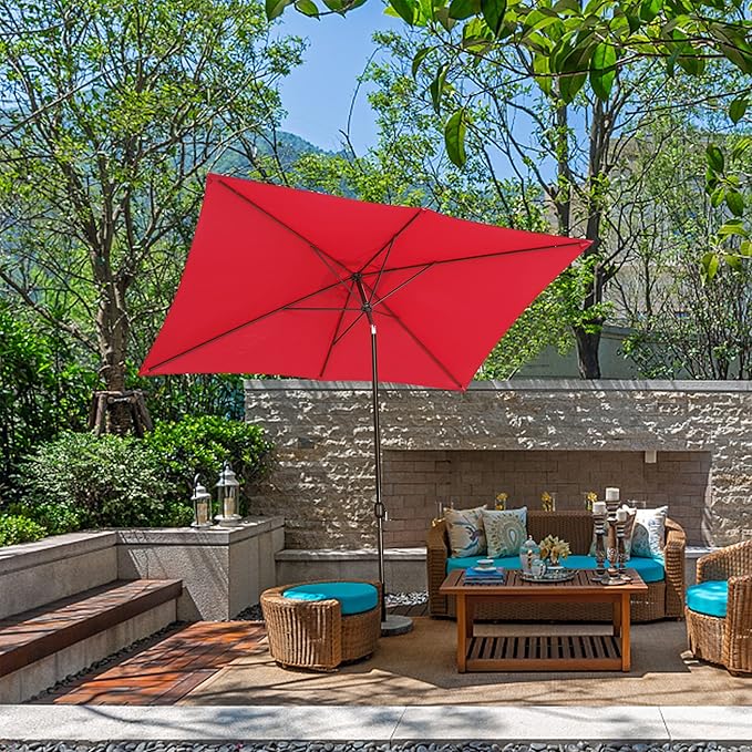 Blissun Rectangular Patio Umbrella, Table Market Umbrella with Tilt and Crank, Outdoor Umbrella for Garden, Deck, Backyard, Pool and Beach