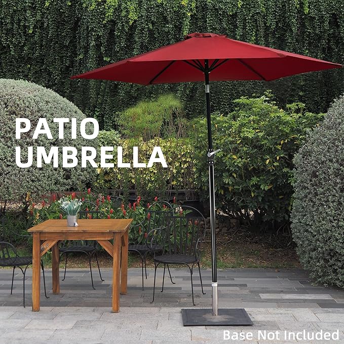 9FT Outdoor Patio Umbrella with Push Button Tilt and Crank, Beach Umbrella for Sun Shades, Market Umbrella with 6 Sturdy Metal Ribs, UV Resistant Waterproof for Garden, Backyard, Deck, Pool