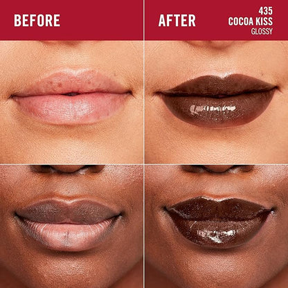 Rimmel London Stay Glossy, 435 Cocoa Kiss, Lip Gloss, Non-Sticky, Color and Shine, Up To 6-Hour Wear, Precise Applicator, 0.18oz