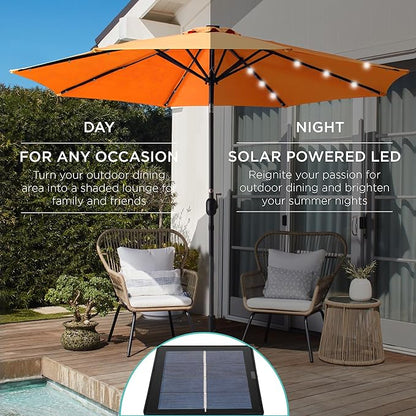 Best Choice Products 10ft Solar Polyester LED Lighted Patio Umbrella w/Tilt Adjustment and UV-Resistant Fabric - Orange