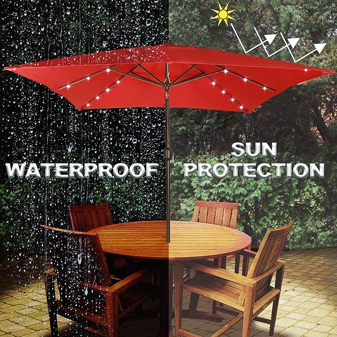 Blissun Rectangular Patio Umbrella, Table Market Umbrella with Tilt and Crank, Outdoor Umbrella for Garden, Deck, Backyard, Pool and Beach