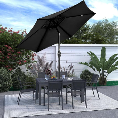SUNVIVI OUTDOOR 7.5' Outdoor Patio Umbrella, Patio Umbrella, Market Umbrella, Metal Pole Umbrella with Push Button Tilt and Crank, 6 Ribs, Polyester Canopy